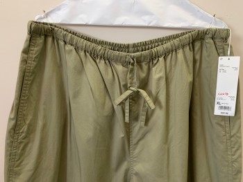 UNIQLO, Olive Green, Cotton, Solid, Elastic Waist Band With D String, Side Pocket,
