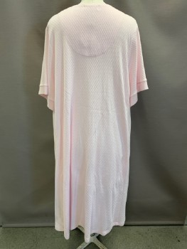 Womens, Nightgown, COLLETTE, Pink, Lt Green, Cotton, Polyester, Solid, B56, S/S, V Neck, Zip Front, Embroiderred Flowers, Textured Fabric