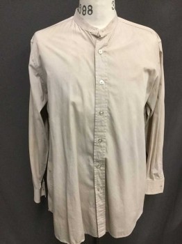 VENICE CUSTOM SHIRTS, Beige, Cotton, Solid, Long Sleeve Button Front, Band Collar, **Slightly Dirty At Collar