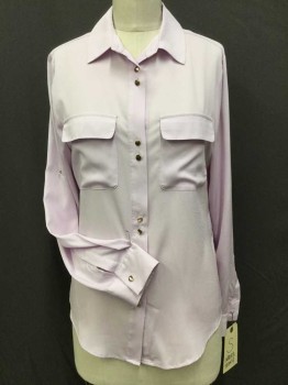 IVANKA TRUMP, Pink, Polyester, Solid, BLOUSE:  Light Pink-lavender, Collar Attached, Double Gold Button Front, 2 Pockets W/flap, Long Sleeves,