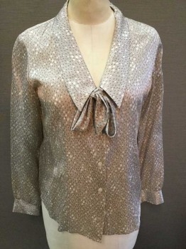 PENDELTON, White, Brown, Cotton, Silk, Geometric, Long Sleeves, Button Front, Long Collar Attached, Neck Tie, Pinstripes with Polka Dots and Diamonds with Brown Bars,