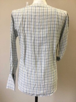 CHRIS SHIRTS, White, Lt Blue, Navy Blue, Lt Brown, Linen, Cotton, Plaid, White/ Lt Blue/ Navy/ Lt Brown Plaid, White Collar Band, Stud Front and Button Lower, Long Sleeves,french Cuff