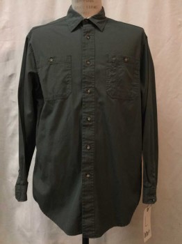 CARHARTT, Olive Green, Cotton, Solid, Olive Green, Button Front, Collar Attached, Long Sleeves, 2 Pockets