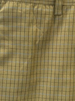 Mens, Casual Pants, PENGUIN, Dijon Yellow, Black, Baby Blue, Cotton, Polyester, Geometric, I:32, W:30, Flat Front, Zip Fly, 4 Pockets, Rear Right Pocket Has Blue Tab