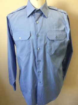 CONQUEROR, Lt Blue, Poly/Cotton, Solid, Long Sleeves, Button Front, Collar Attached, 2 Pockets,