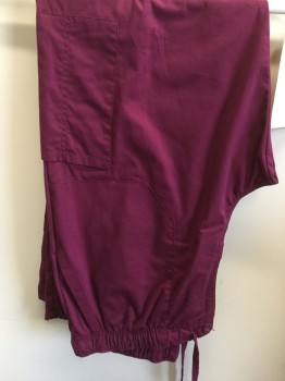 CHEROKEE, Red Burgundy, Polyester, Cotton, Zipper and Button Front, Elastic Waist, Drawstring, Pockets
