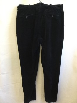 Mens, Casual Pants, POLO, Black, Cotton, Solid, 34/32, Corduroy, 1.5" Waistband with Belt Hoops, Flat Front, Zip Front, 5 Pockets