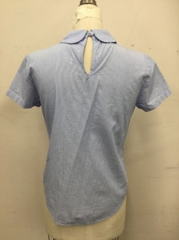 BROOKS BROTHERS, Blue, White, Cotton, Stripes - Vertical , Pullover Woven, Short Sleeves, Peter Pan Collar, Keyhole Button Back Neck