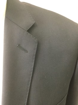 J CREW, Black, Wool, Solid, Single Breasted, 2 Buttons,  Notched Lapel, Hand Picked Collar/Lapel,