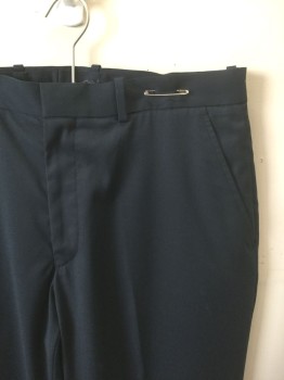 PERRY ELLIS, Navy Blue, Polyester, Rayon, Solid, Dark Navy, Flat Front, Zip Fly, 4 Pockets