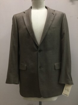 TURNBURY, Brown, Silk, Wool, Heathered, Heather Brown, Notched Lapel, Collar Attached, 2 Buttons,  3 Pockets,