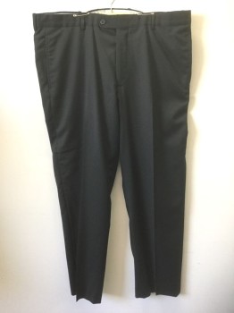 JOSEPH ABBOUD, Black, Wool, Polyester, Solid, Flat Front, Button Tab Waist, Zip Fly, 4 Pockets, Straight Leg