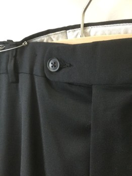 JOSEPH ABBOUD, Black, Wool, Polyester, Solid, Flat Front, Button Tab Waist, Zip Fly, 4 Pockets, Straight Leg