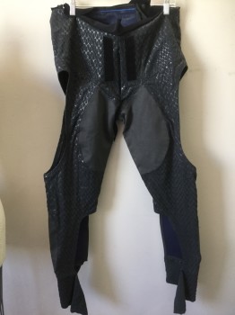 MTO, Graphite Gray, Charcoal Gray, Pewter Gray, Synthetic, Elastane, Color Blocking, Geometric, Invisible Zips Down Sides From Waist to Knee, Front Zip for Taking Care of Business, Velcro and Button Elastic to Hold Codpiece in Place (Codpiece Missing), Geometric Padding, Opening at Thighs and Calves, Unfinished Waistband and Cuffs, Plastic Metal-like Trim Package Comes With