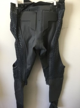 MTO, Graphite Gray, Charcoal Gray, Pewter Gray, Synthetic, Elastane, Color Blocking, Geometric, Invisible Zips Down Sides From Waist to Knee, Front Zip for Taking Care of Business, Velcro and Button Elastic to Hold Codpiece in Place (Codpiece Missing), Geometric Padding, Opening at Thighs and Calves, Unfinished Waistband and Cuffs, Plastic Metal-like Trim Package Comes With