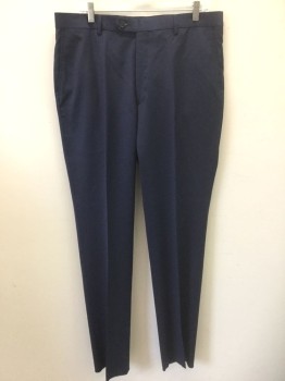 JOS A. BANK, Navy Blue, Wool, Grid , Self Grid Texture, Flat Front, Zip Fly, Button Tab Waist, 4 Pockets, Straight Leg, **Has a Double