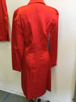LINDA A ELLEN TRACY, Red, Rayon, Silk, Solid, 5 Button Front, Collar Attached, Full Length Coat