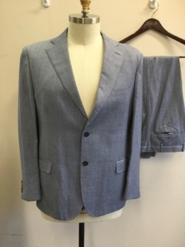 GALANTE, Lt Blue, Wool, Chambray, Single Breasted, Notched Lapel, Hand Picked Collar/Lapel, 2 Buttons,  3 Pockets