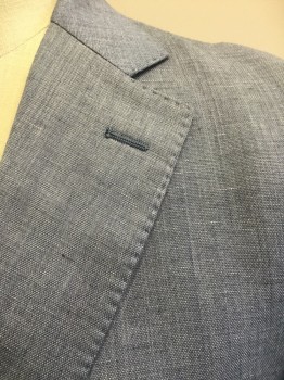 GALANTE, Lt Blue, Wool, Chambray, Single Breasted, Notched Lapel, Hand Picked Collar/Lapel, 2 Buttons,  3 Pockets