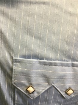 Mens, Western, ROCKMOUNT, Lt Blue, White, Cotton, Stripes - Pin, XL, Collar Attached, Long Sleeves, White Pearl Square Snap Front, Pocket Flaps