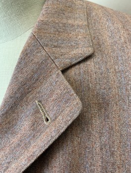 N/L MTO, Terracotta Brown, Beige, Lt Blue, Wool, Stripes - Pin, Tweed, Single Breasted, 4 Buttons, Notched Lapel, 3 Pockets, Gray Lining, Made To Order