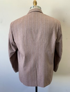 N/L MTO, Terracotta Brown, Beige, Lt Blue, Wool, Stripes - Pin, Tweed, Single Breasted, 4 Buttons, Notched Lapel, 3 Pockets, Gray Lining, Made To Order