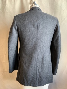 Mens, Suit, Jacket, SAKS FIFTH AVENUE, Heather Gray, Wool, 36R, Single Breasted, Collar Attached, Notched Lapel, 3 Pockets, 2 Buttons