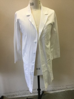 CHEROKEE, White, Cotton, Polyester, Solid, Notched Lapel, Single Breasted, 4 Button Front, 3 Pockets, Long Sleeves, Center Back Vent,