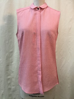 CEFINN, Pink, Red, Acetate, Polyester, Solid, Pink, Button Front, Collar Attached, Sleeveless, Red Stripe Underarm