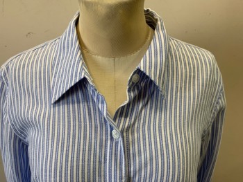 JONES NY, Blue, White, Cotton, Stripes - Vertical , Long Sleeves, Pullover, Button Front Placket, Collar Attached,