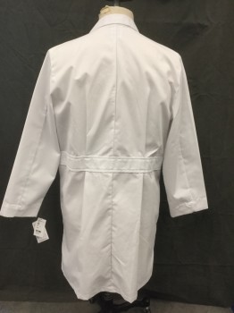 META, White, Poly/Cotton, Solid, 4 Button Front, Notched Collar Attached, Long Sleeves, 3 Patch Pockets, Attached Waistband in Back with Pleats
