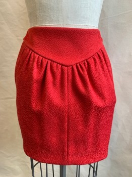 Womens, Skirt, Mini, REISS, Red, Cotton, Polyester, Solid, 0, Pebbled Textured, V Shaped Yoke, Gathered at Yoke, Back Zip, 2 Pockets