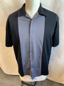 Mens, Casual Shirt, AXIS, Black, Gray, Polyester, Color Blocking, XL, Horizontal Texture, Collar Attached, Button Front, Short Sleeves,