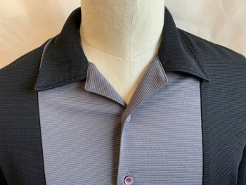 Mens, Casual Shirt, AXIS, Black, Gray, Polyester, Color Blocking, XL, Horizontal Texture, Collar Attached, Button Front, Short Sleeves,