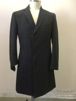 Mens, Coat, Overcoat, ZZEGNA, Charcoal Gray, Wool, Solid, 44 R, Notched Lapel, Single Breasted, 3 Pockets,