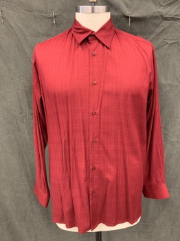 BASSIRI, Brick Red, Synthetic, Solid, Textured Weave, Button Front, Collar Attached, Long Sleeves, Button Cuff, Multiples