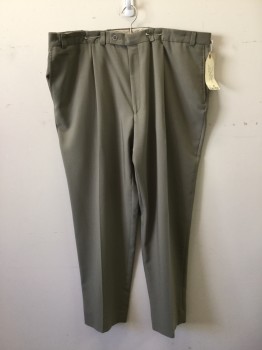CALVIN KLEIN, Mushroom-Gray, Wool, Heathered, Belt Loops, Zip Front, Single Pleat,  4 Pockets