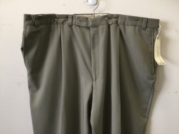 CALVIN KLEIN, Mushroom-Gray, Wool, Heathered, Belt Loops, Zip Front, Single Pleat,  4 Pockets