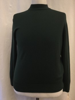 Mens, Pullover Sweater, BARNEYS NY, Forest Green, Wool, Solid, L, Mock Neck