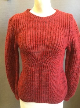 MAJE, Red, Purple, Cotton, Solid, Crew Neck, Has a Y-ish Knit Pattern on Front,