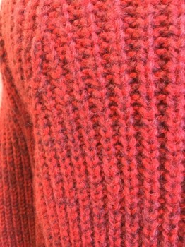 MAJE, Red, Purple, Cotton, Solid, Crew Neck, Has a Y-ish Knit Pattern on Front,