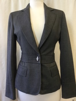 Womens, Suit, Jacket, ANNE KLEIN, Black, Beige, Polyester, Rayon, Stripes - Diagonal , 4, Notched Lapel, Collar Attached, 2 Flap Pockets, 1 Twist Metal Closure