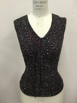CLASSIQUES ENTIER, Red Burgundy, Dk Green, White, Black, Polyester, Elastane, Dots, Abstract Dots, Sleeveless, V-neck, Twisted Tie Collar, Gathered at Side Seams, Gathered at Shoulder Seams, Gathered at Center Front Bust