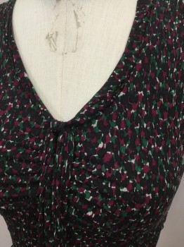 CLASSIQUES ENTIER, Red Burgundy, Dk Green, White, Black, Polyester, Elastane, Dots, Abstract Dots, Sleeveless, V-neck, Twisted Tie Collar, Gathered at Side Seams, Gathered at Shoulder Seams, Gathered at Center Front Bust