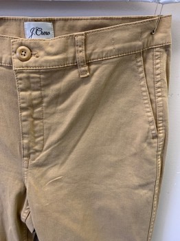 Womens, Pants, J CREW, Dk Khaki Brn, Cotton, Elastane, Solid, W28, Mid Rise, Vintage Straight, Zip Front, 4 Pockets, 1 Button