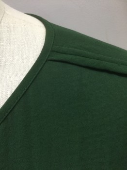Womens, Blouse, H&M, Forest Green, Polyester, Solid, 6, Sheer Gauzy Chiffon, Long Sleeves, Hidden Button Placket at Front, Round Neck (No Collar), 2 Flap Pockets