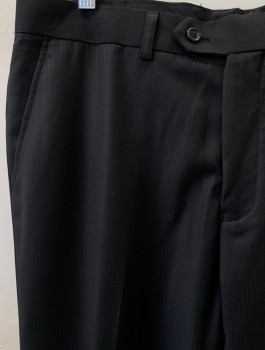 Mens, Suit, Pants, ALBERTO NARDONI, Black, Wool, Polyester, Solid, 36/31, Self Stripe, F.F, Slash Pockets