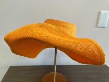 N/L, Orange, Straw, Solid, Floppy Sun Hat, Front Brim Tacked To Crown, Self Band with Bow In Back