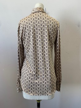 Womens, Blouse, L'AGENCE, Sand, Brown, Polyester, Spandex, Novelty Pattern, XS, C.A., Button Front, L/S, Chains All Over