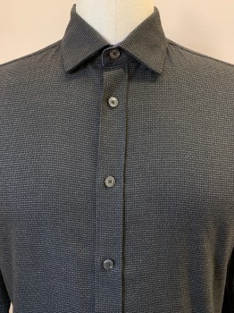 Mens, Casual Shirt, TED BAKER, Black, Gray, Polyester, Viscose, 2 Color Weave, L, L/S, Button Front, Collar Attached,